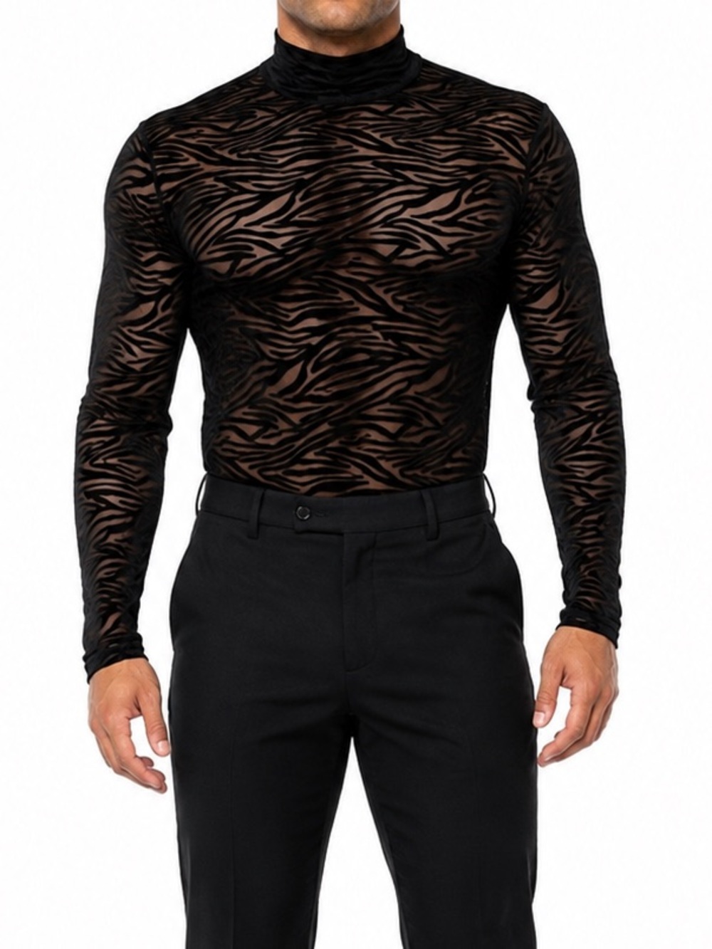 Incerun Shirt Long Sleeves Mens Sheer Patterned Mock Neck Large NWOT Club Event